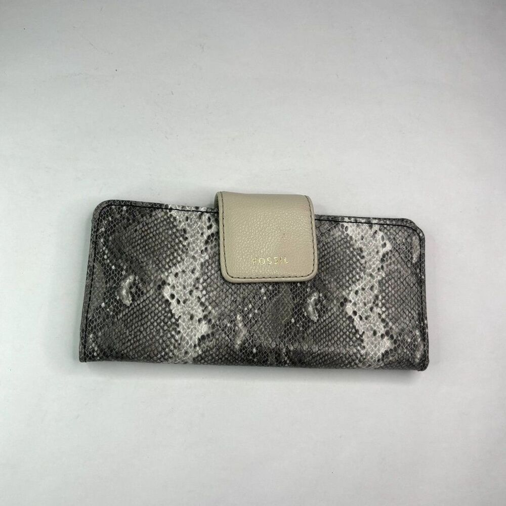 Fossil Madison Gray Leather Python Print Clutch W… - image 7